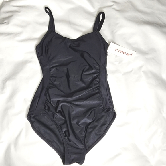 Firpearl Swimsuit Ruched One Piece Black Adjustable Straps Women's Size 8 NWT - Picture 1 of 9